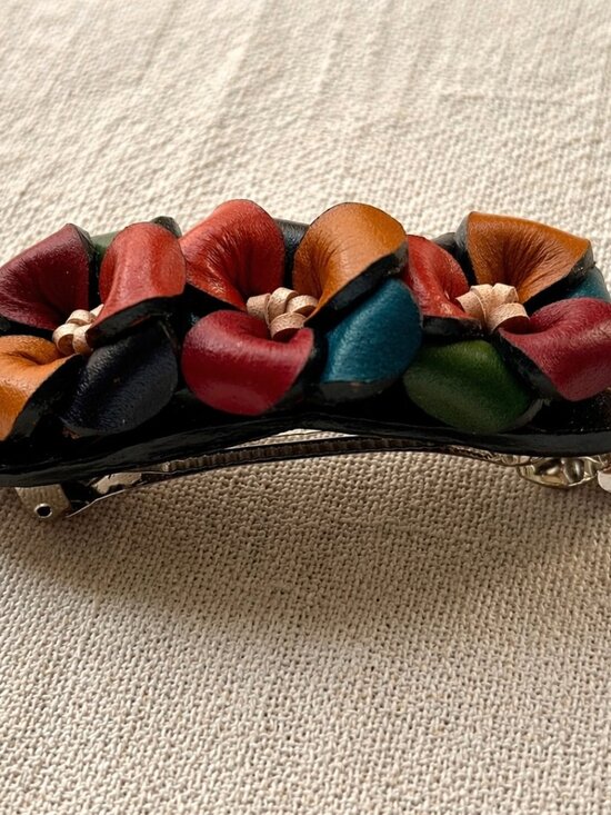 Handmade Leather Multicolor Floral Hair Barrette | Colombian Artisan Clip main image 10